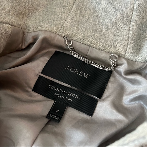 J.Crew Gray Peacoat jacket with removable faux fur on hood in Stadium cloth wool - Picture 2 of 4